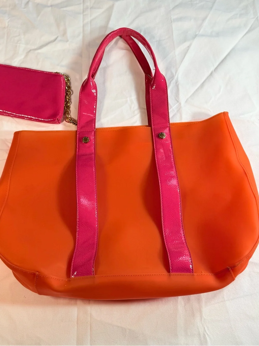 Gianni Bini Bright Orange & Hot Pink Jelly Tote with Detachable Wristlet Pouch